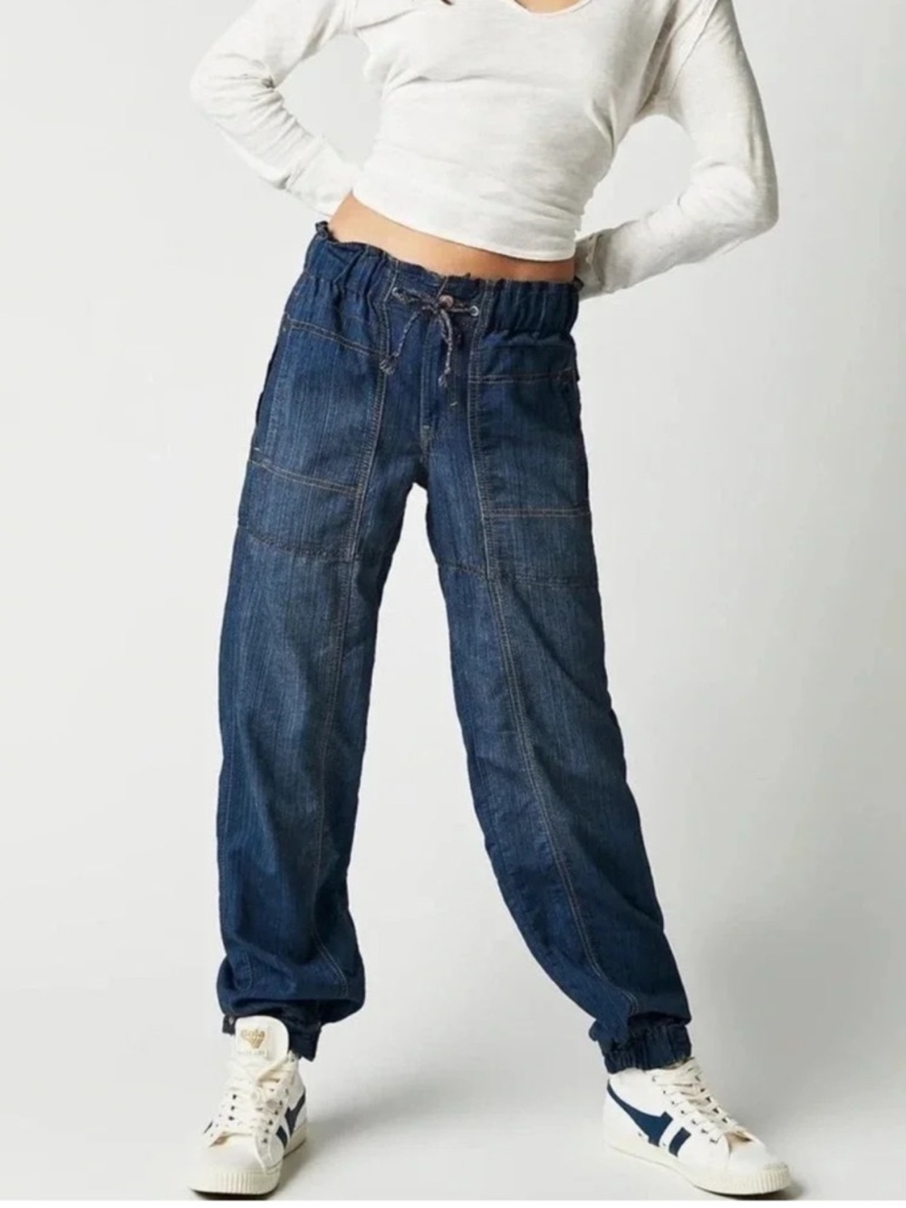 New Free People Low-Rise Wide-Leg Drawstring Jogger Jeans XS